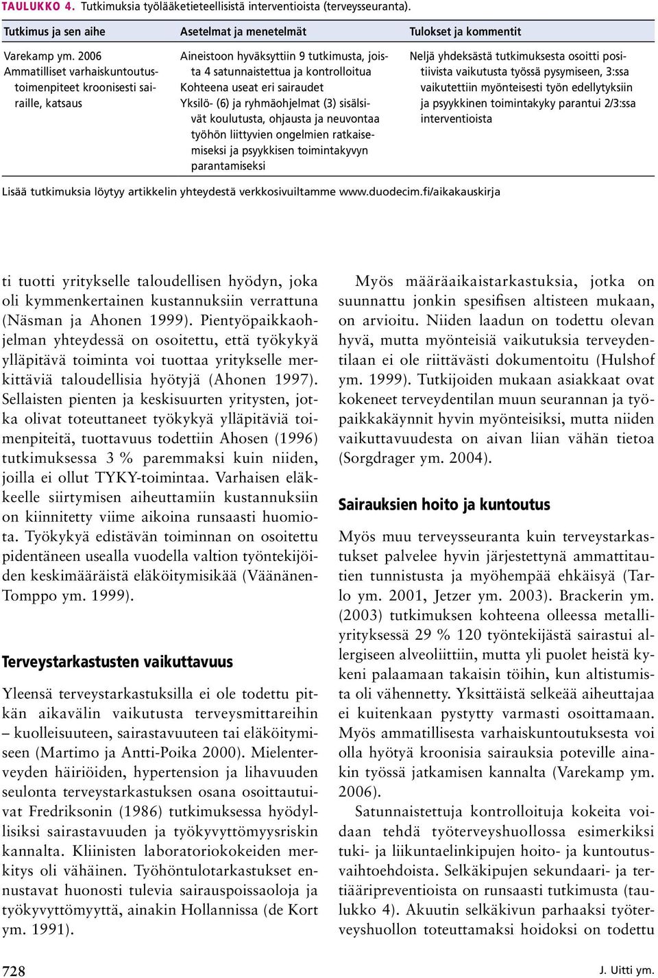 ja ryhmäohjelmat (3) sisälsivät koulutusta, ohjausta ja neuvontaa työhön liittyvien ongelmien ratkaisemiseksi ja psyykkisen toimintakyvyn parantamiseksi Neljä yhdeksästä tutkimuksesta osoitti