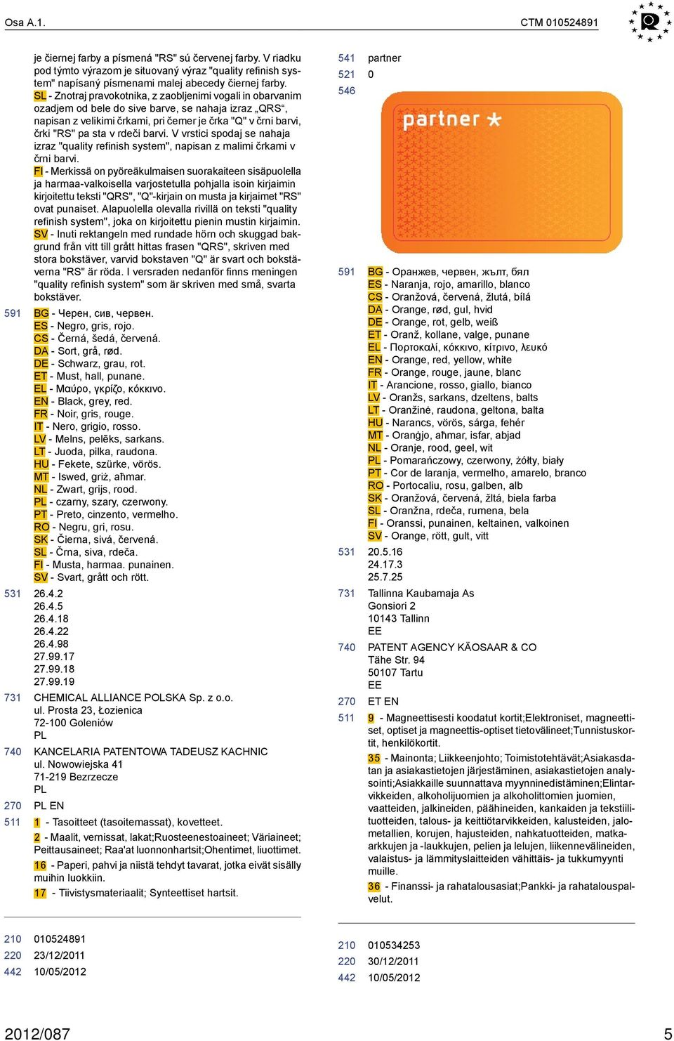 rdeči barvi. V vrstici spodaj se nahaja izraz "quality refinish system", napisan z malimi črkami v črni barvi.