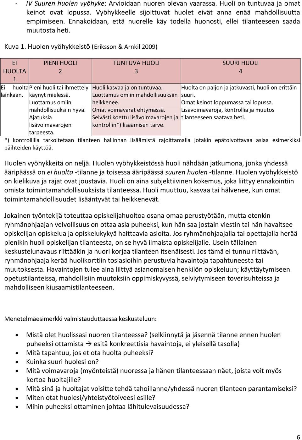 Hulen vyöhykkeistö (Erikssn & Arnkil 2009) EI HUOLTA 1 PIENI HUOLI 2 TUNTUVA HUOLI 3 SUURI HUOLI 4 Ei hulta Pieni huli tai ihmettely Huli kasvaa ja n tuntuvaa.