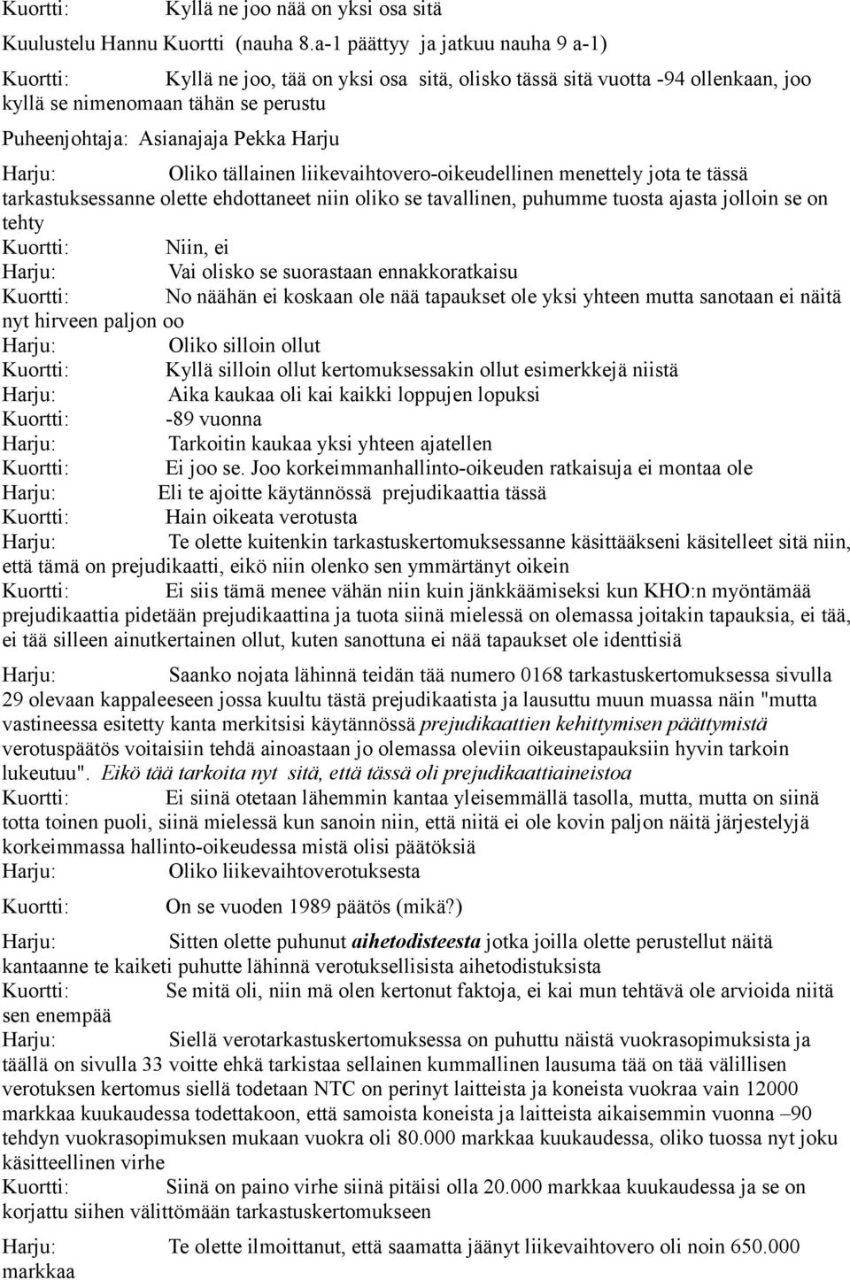 Oliko tällainen liikevaihtovero-oikeudellinen menettely jota te tässä tarkastuksessanne olette ehdottaneet niin oliko se tavallinen, puhumme tuosta ajasta jolloin se on tehty Kuortti: Niin, ei Vai