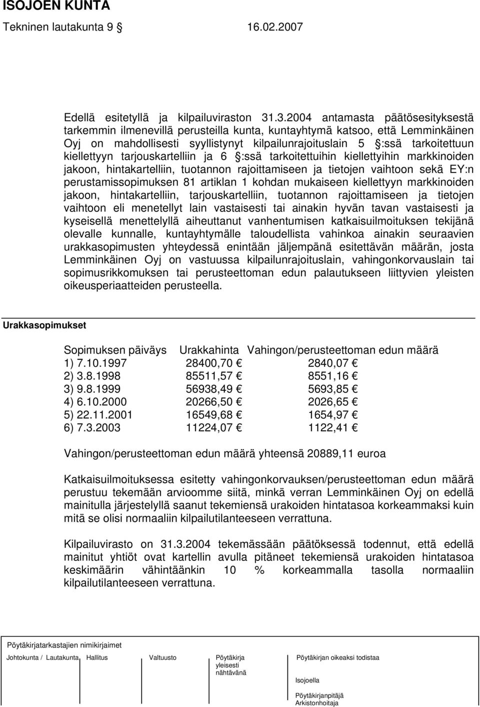 kiellettyyn tarjouskartelliin ja 6 :ssä tarkoitettuihin kiellettyihin markkinoiden jakoon, hintakartelliin, tuotannon rajoittamiseen ja tietojen vaihtoon sekä EY:n perustamissopimuksen 81 artiklan 1