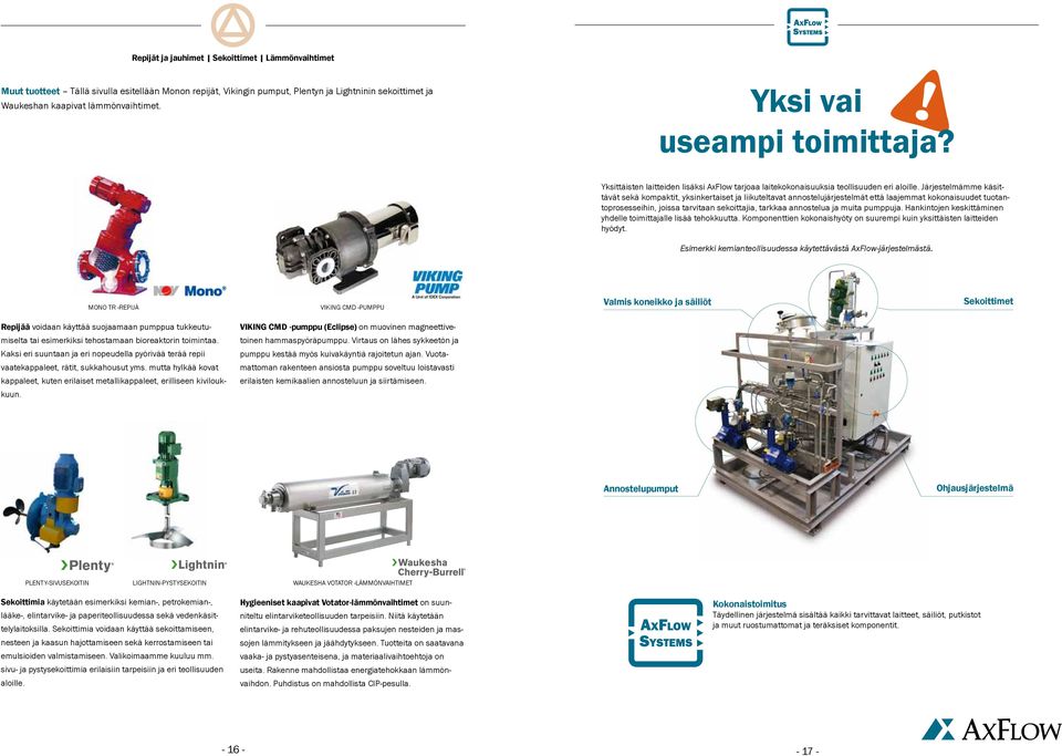 Järjestelmämme käsittävät sekä kompaktit, yksinkertaiset ja liikuteltavat annostelujärjestelmät että laajemmat kokonaisuudet tuotantoprosesseihin, joissa tarvitaan sekoittajia, tarkkaa annostelua ja