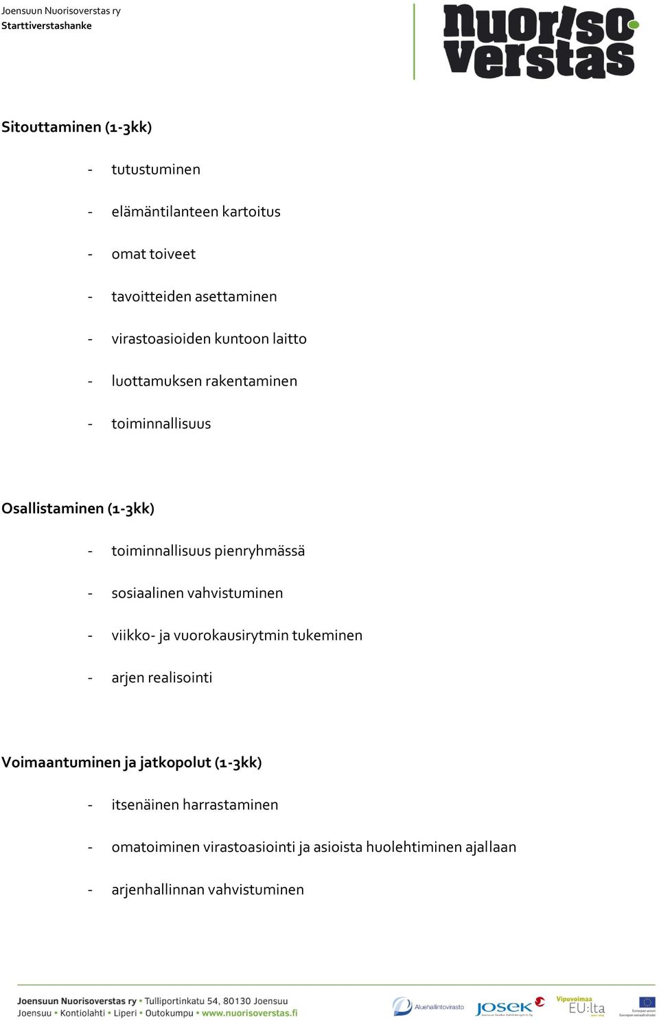 pienryhmässä - sosiaalinen vahvistuminen - viikko- ja vuorokausirytmin tukeminen - arjen realisointi Voimaantuminen ja