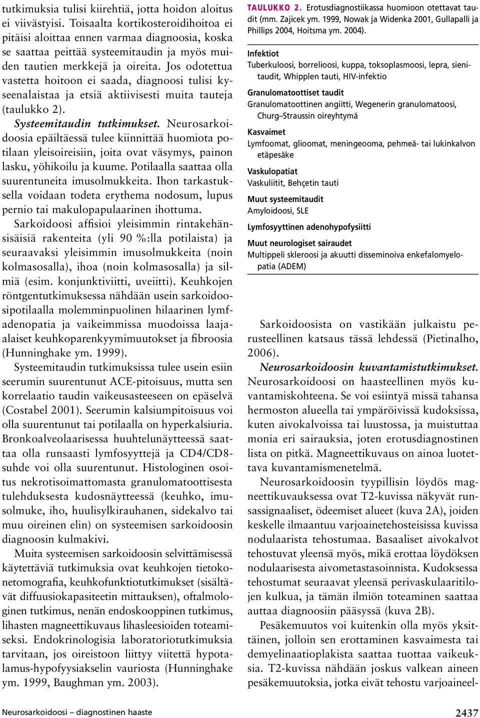 Jos odotettua vastetta hoitoon ei saada, diagnoosi tulisi kyseenalaistaa ja etsiä aktiivisesti muita tauteja (taulukko 2). Systeemitaudin tutkimukset.