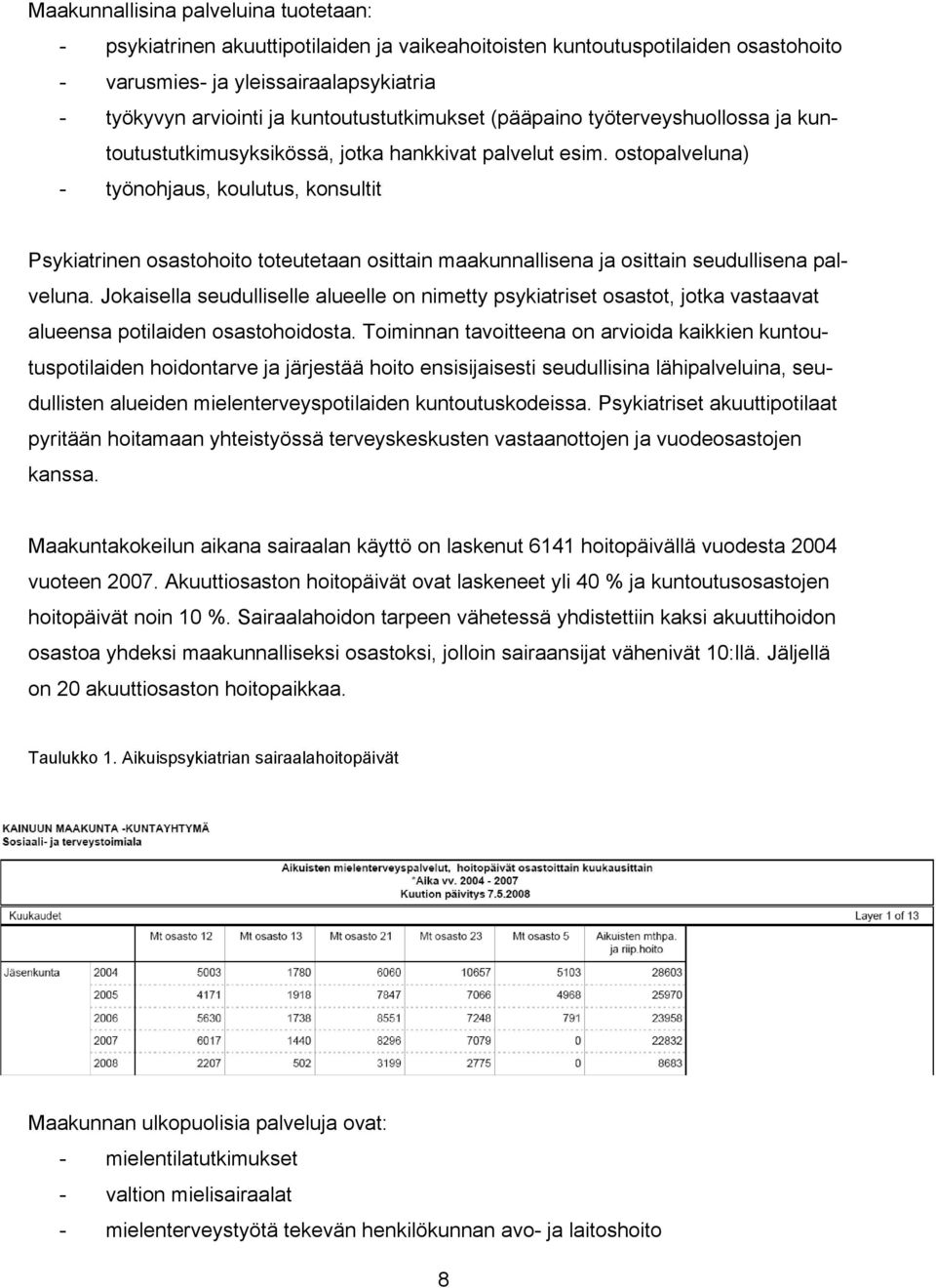 ostopalveluna) - työnohjaus, koulutus, konsultit Psykiatrinen osastohoito toteutetaan osittain maakunnallisena ja osittain seudullisena palveluna.