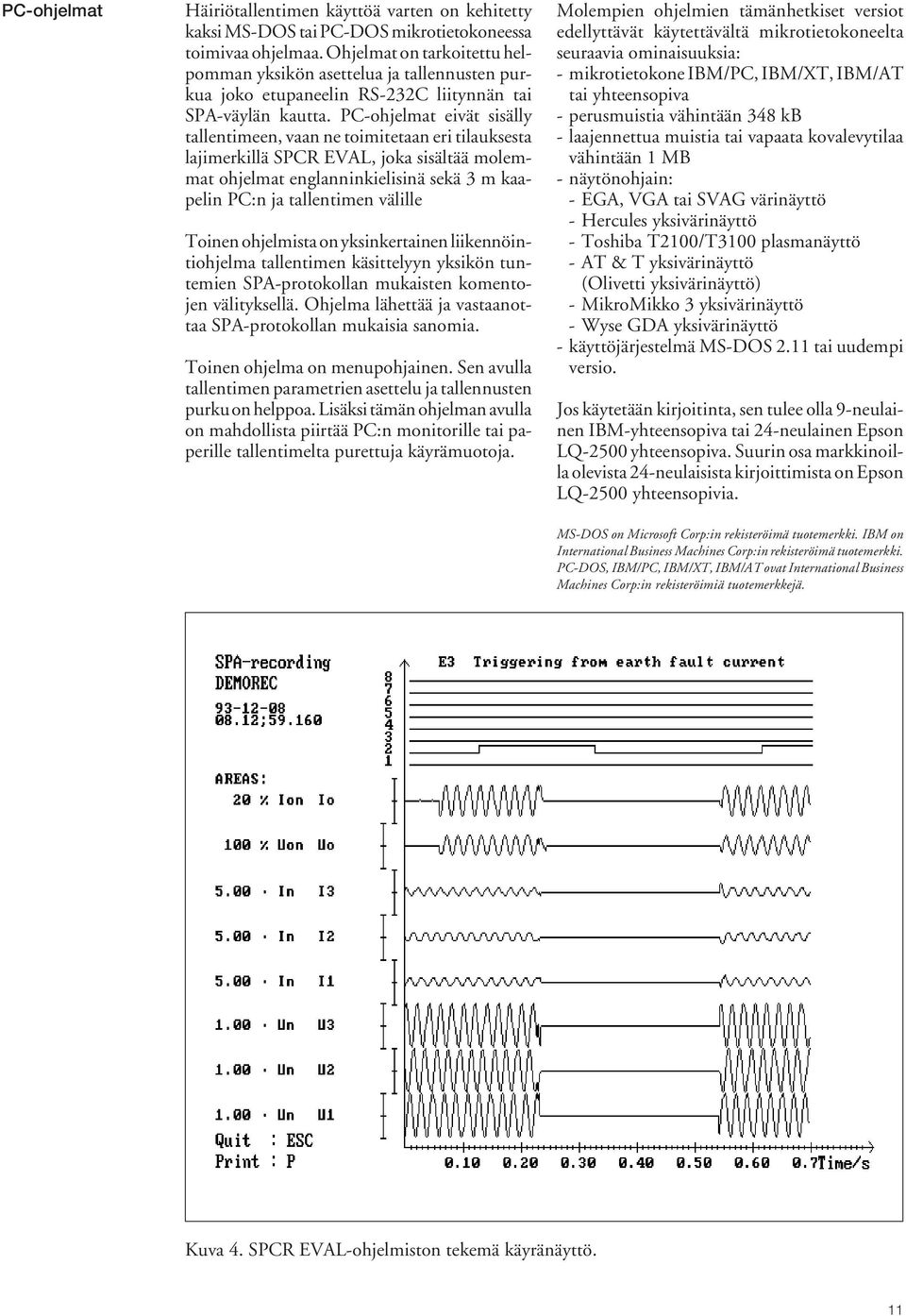 PC-ohjelmat eivät sisälly tallentimeen, vaan ne toimitetaan eri tilauksesta lajimerkillä SPCR EVAL, joka sisältää molemmat ohjelmat englanninkielisinä sekä 3 m kaapelin PC:n ja tallentimen välille