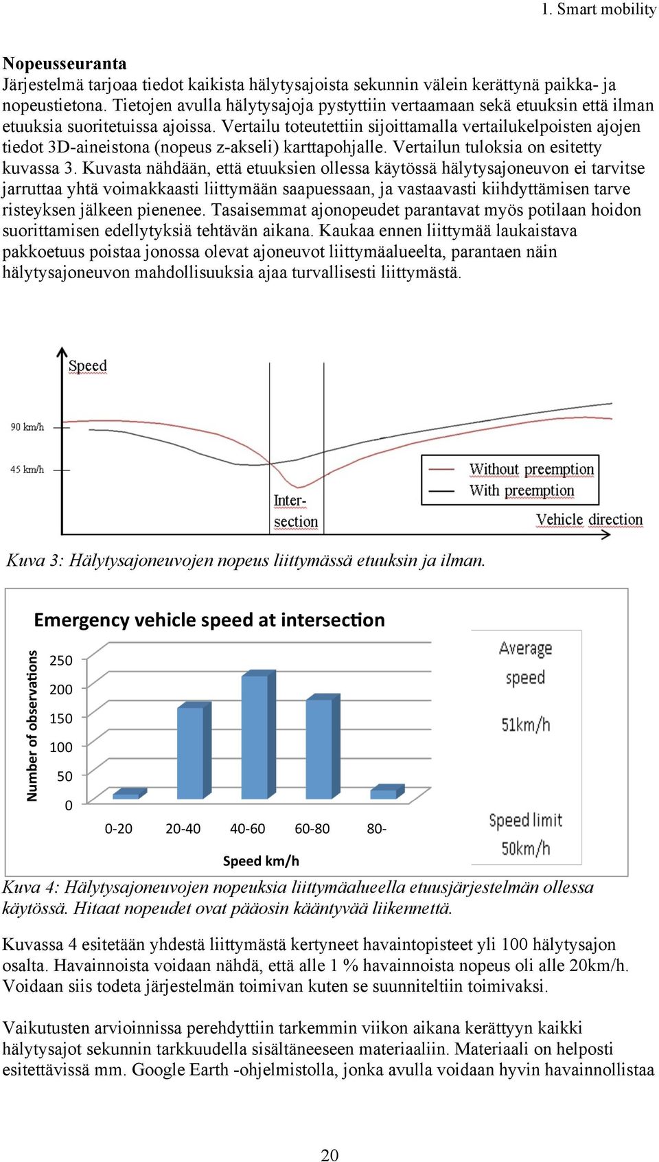 Vertailu toteutettiin sijoittamalla vertailukelpoisten ajojen tiedot 3D-aineistona (nopeus z-akseli) karttapohjalle. Vertailun tuloksia on esitetty kuvassa 3.