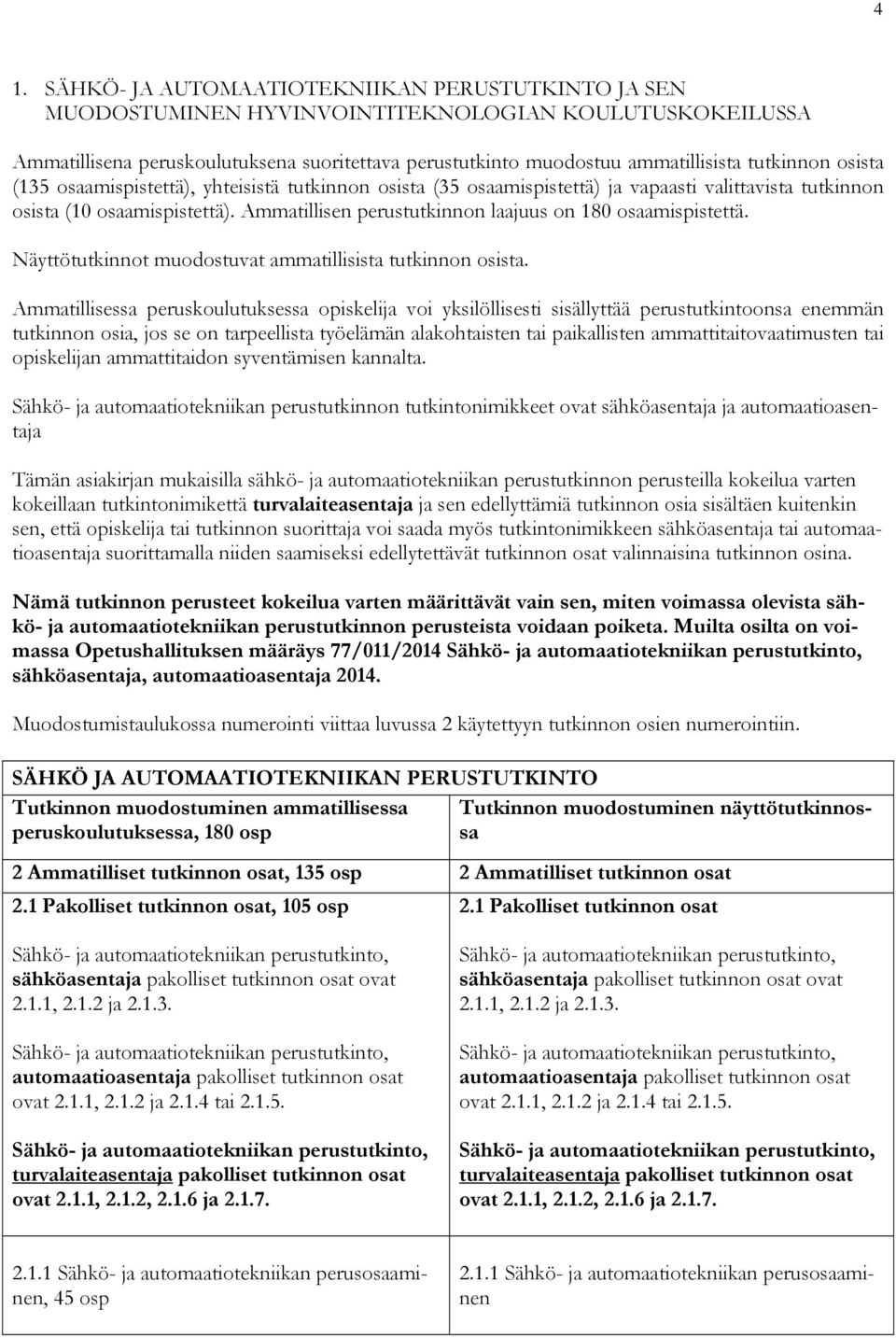 Ammatillisen perustutkinnon laajuus on 180 osaamispistettä. Näyttötutkinnot muodostuvat ammatillisista tutkinnon osista.