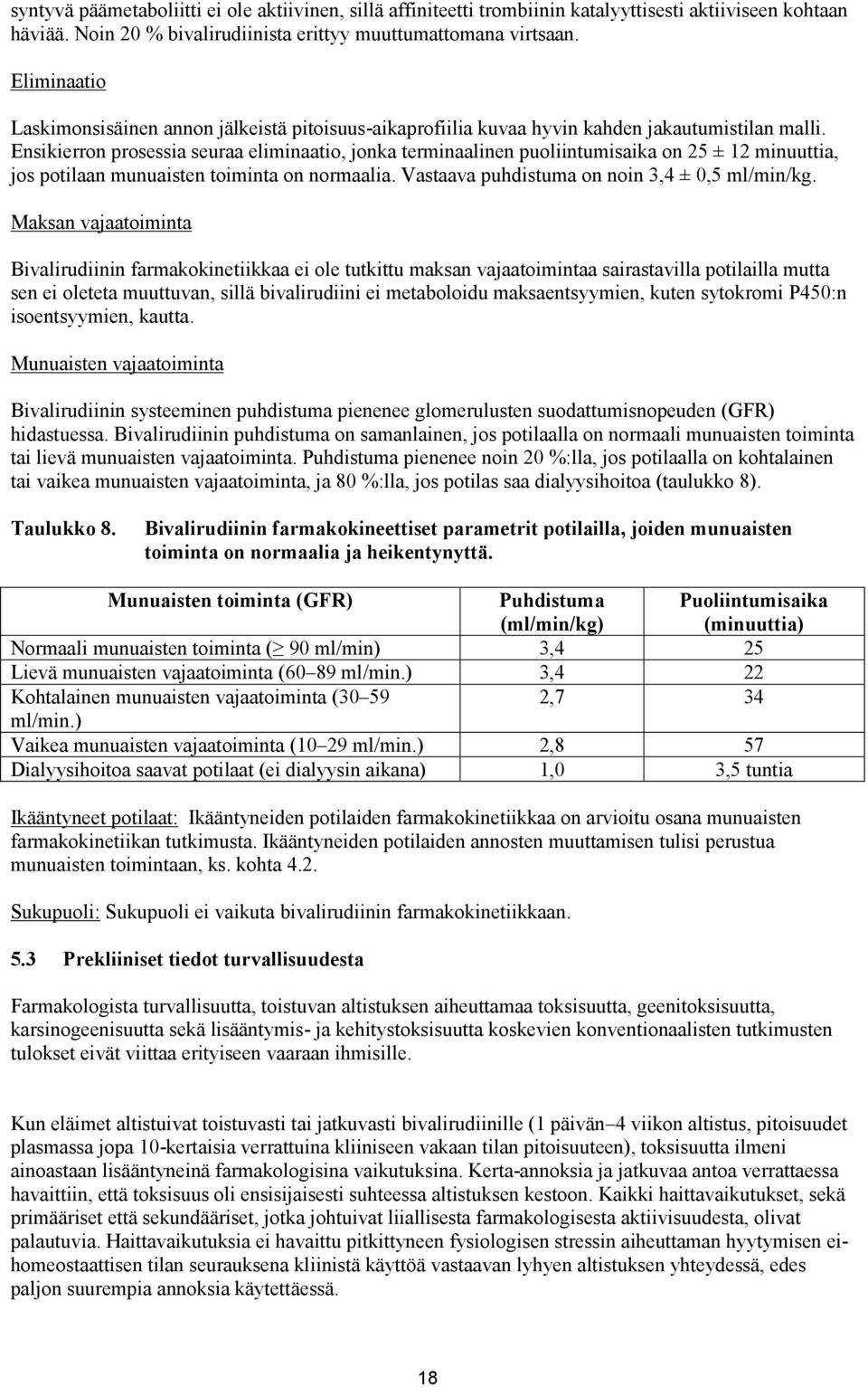 Ensikierron prosessia seuraa eliminaatio, jonka terminaalinen puoliintumisaika on 25 ± 12 minuuttia, jos potilaan munuaisten toiminta on normaalia. Vastaava puhdistuma on noin 3,4 ± 0,5 ml/min/kg.