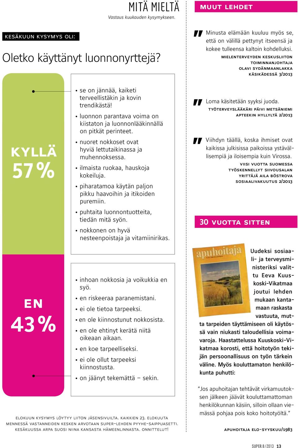 mielenterveyden keskusliiton toiminnanjohtaja olavi sydänmaanlakka käsikädessä 3/2013 57% 43% se on jännää, kaiketi terveellistäkin ja kovin trendikästä!