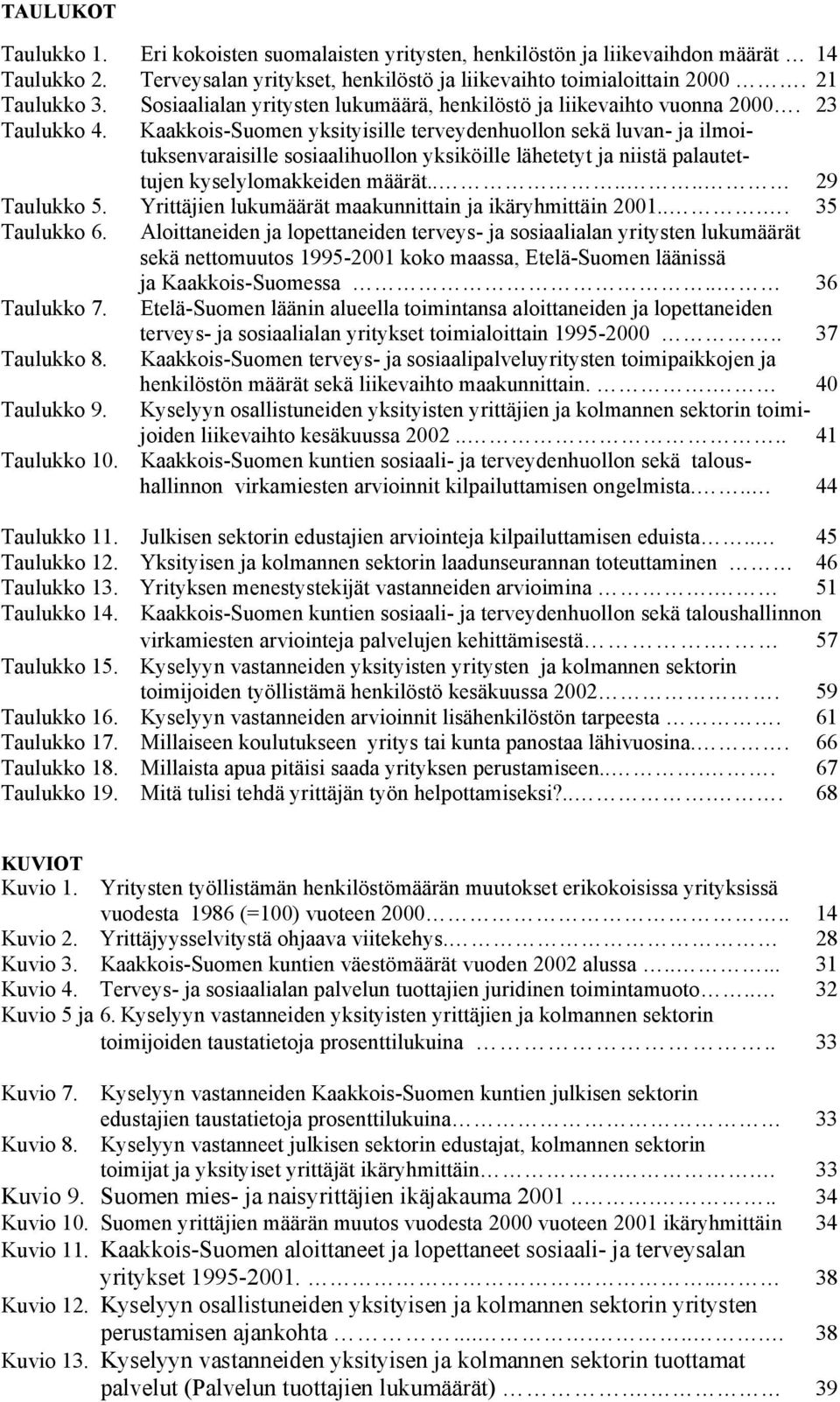 Kaakkois-Suomen yksityisille terveydenhuollon sekä luvan- ja ilmoituksenvaraisille sosiaalihuollon yksiköille lähetetyt ja niistä palautettujen kyselylomakkeiden määrät...... 29 Taulukko 5.