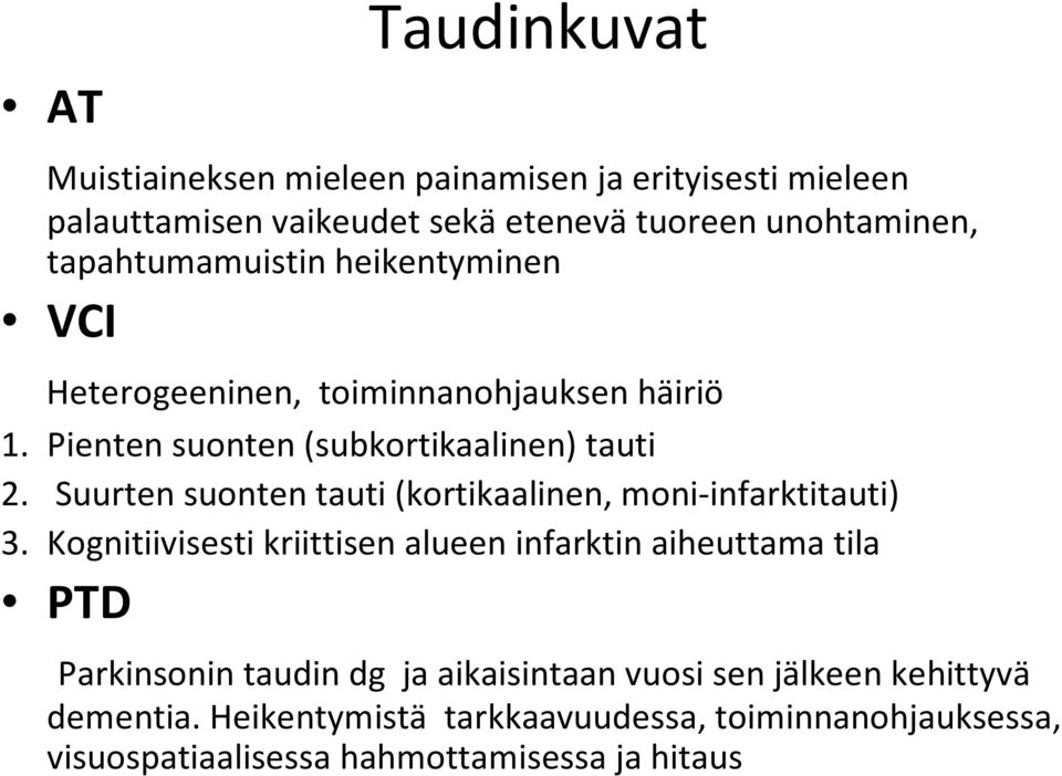 Suurten suonten tauti (kortikaalinen, moni-infarktitauti) 3.