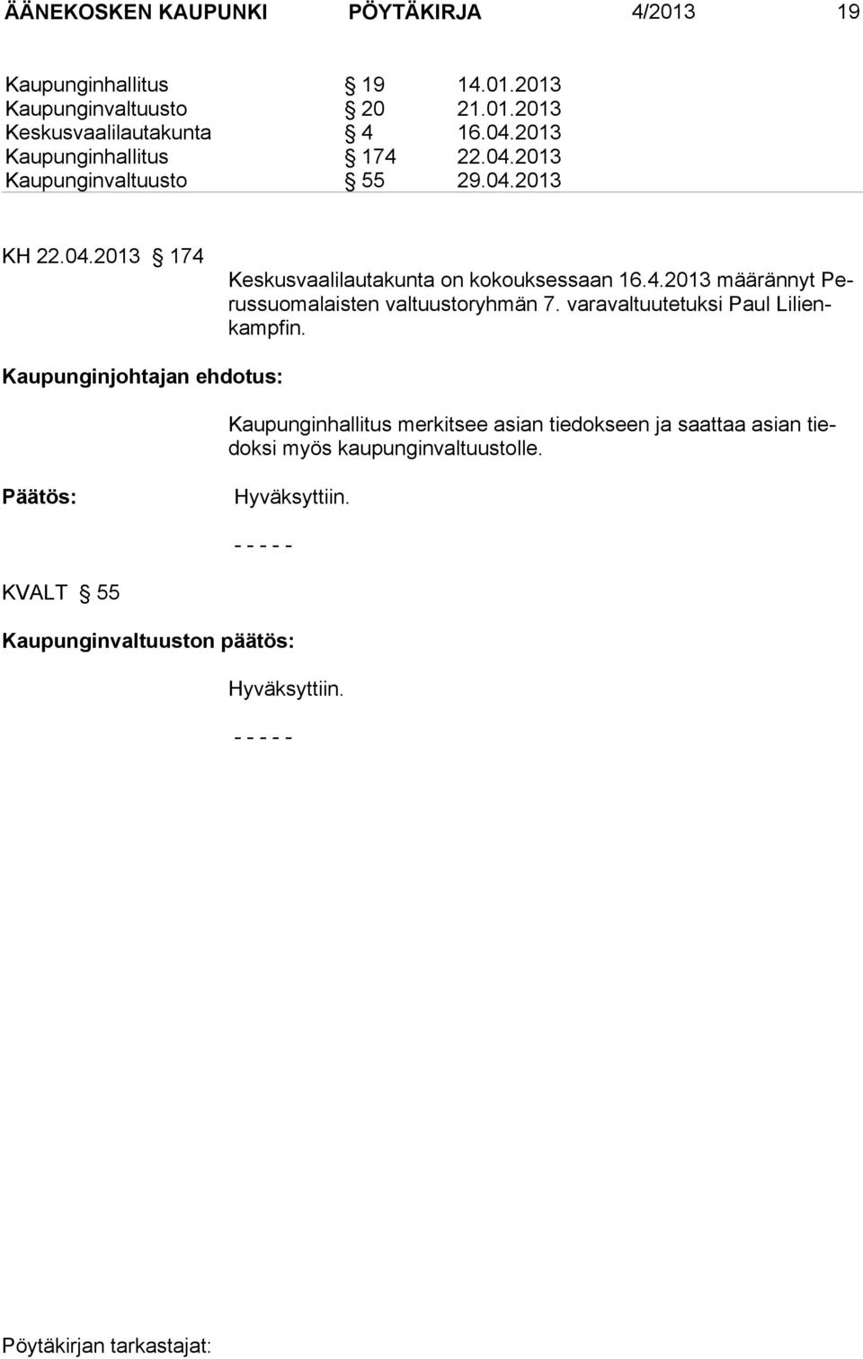 4.2013 määrännyt Perussuomalaisten valtuustoryhmän 7. varavaltuutetuksi Paul Lilienkampfin.