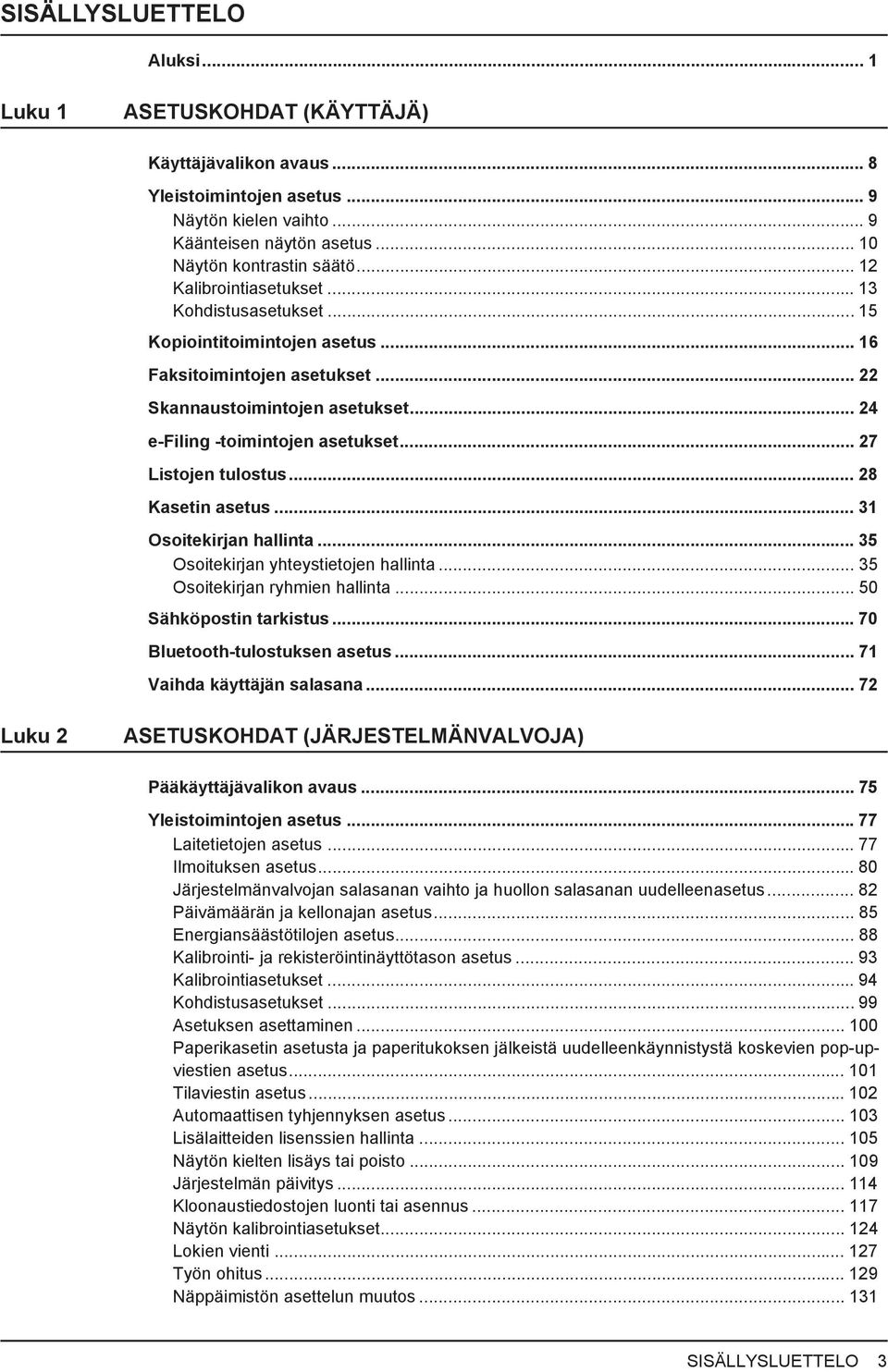 .. 27 Listojen tulostus... 28 Kasetin asetus... 31 Osoitekirjan hallinta... 35 Osoitekirjan yhteystietojen hallinta... 35 Osoitekirjan ryhmien hallinta... 50 Sähköpostin tarkistus.