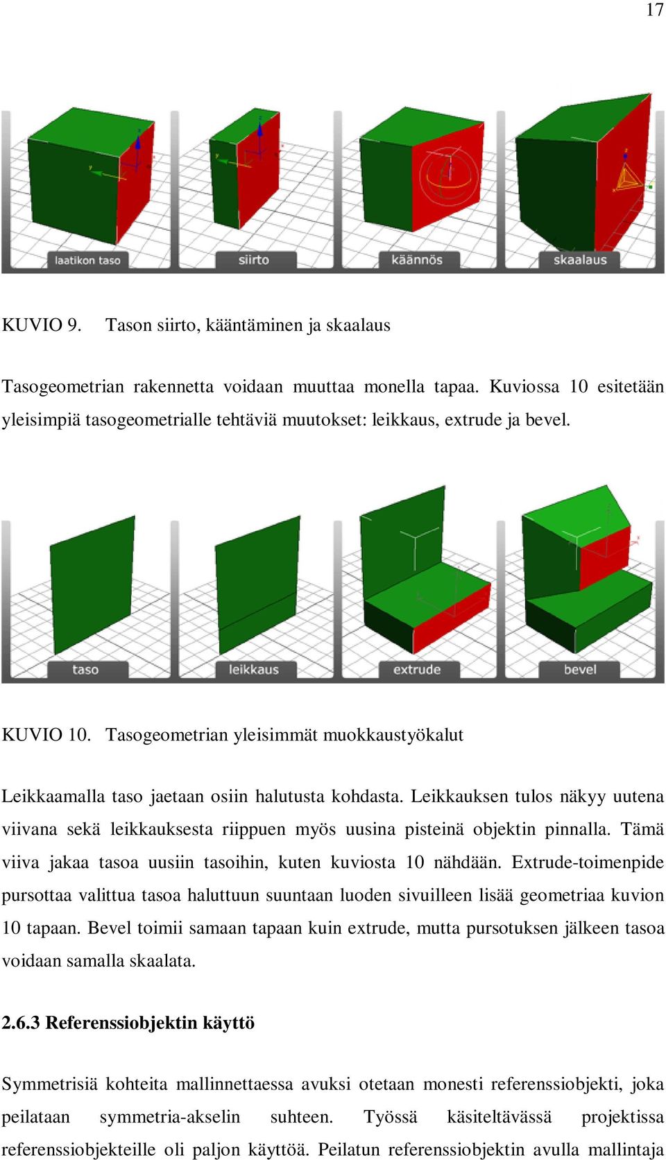 Tasogeometrian yleisimmät muokkaustyökalut Leikkaamalla taso jaetaan osiin halutusta kohdasta.