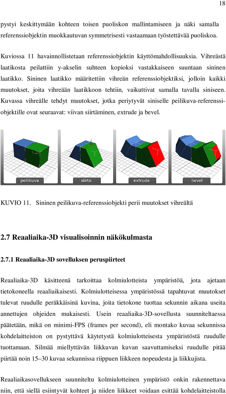 Sininen laatikko määritettiin vihreän referenssiobjektiksi, jolloin kaikki muutokset, joita vihreään laatikkoon tehtiin, vaikuttivat samalla tavalla siniseen.