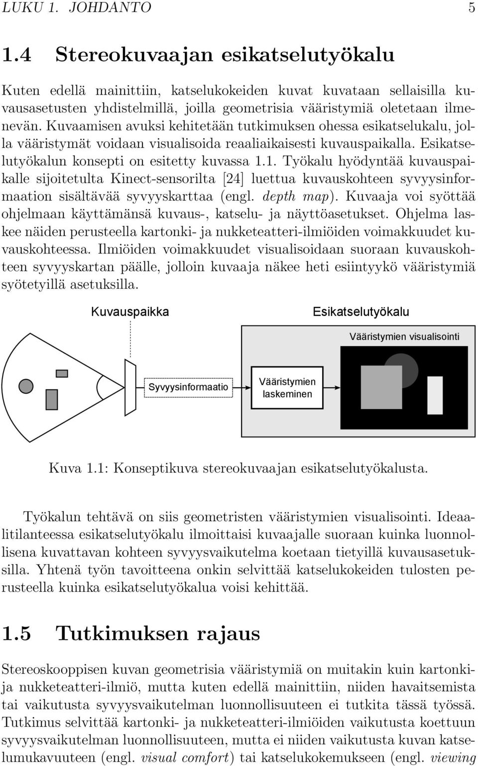 Kuvaamisen avuksi kehitetään tutkimuksen ohessa esikatselukalu, jolla vääristymät voidaan visualisoida reaaliaikaisesti kuvauspaikalla. Esikatselutyökalun konsepti on esitetty kuvassa 1.