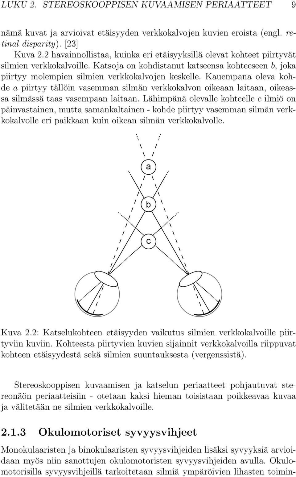 Kauempana oleva kohde a piirtyy tällöin vasemman silmän verkkokalvon oikeaan laitaan, oikeassa silmässä taas vasempaan laitaan.