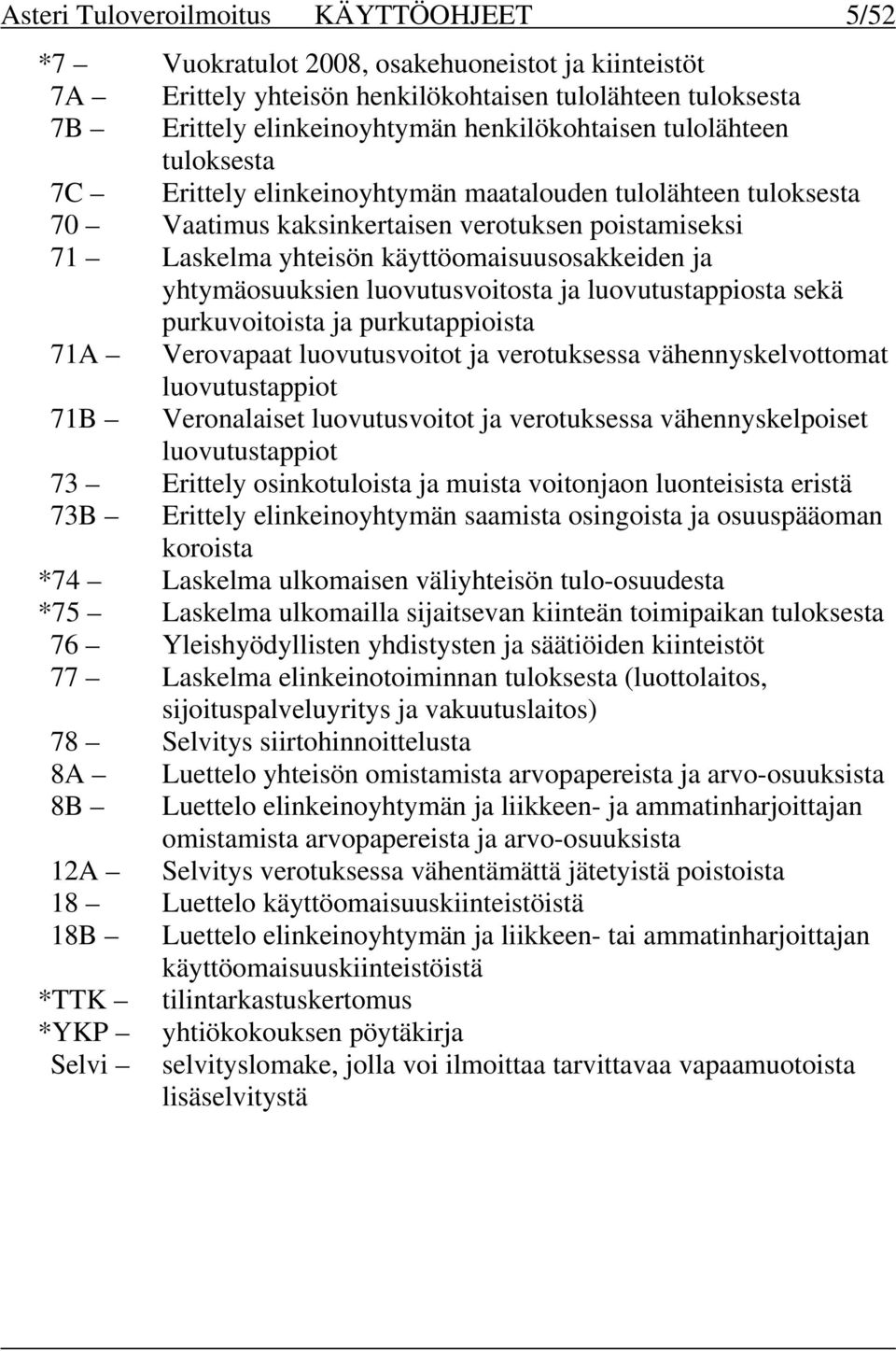 käyttöomaisuusosakkeiden ja yhtymäosuuksien luovutusvoitosta ja luovutustappiosta sekä purkuvoitoista ja purkutappioista 71A Verovapaat luovutusvoitot ja verotuksessa vähennyskelvottomat