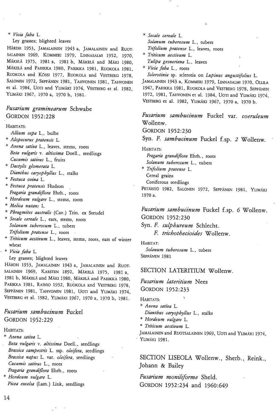 PARIKKA 1980, PARIKKA 1981, RUOKOLA 1981, RUOKOLA and Kössi 1977, RUOKOLA and VESTBERG 1978, SALONEN 1972, SEPPÄNEN 1981, TAHVONEN 1981, TAHVONEN et al. 1984, UOTI and YLIMÄKI 1974, VESTBERG et al.