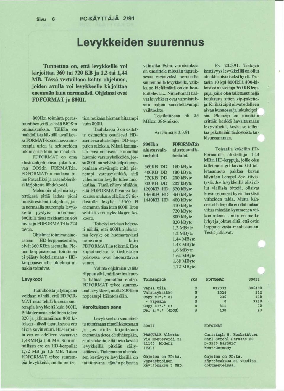 800II:n toirninta perustuu siihen, etta se lisaa BIOS :n ominaisuuksia. Talloin on mahdollista kayttaa tavallisessa FORMAT-komennossa suurempia urien ja sektoreiden lukumaaria kuin normaalisti.