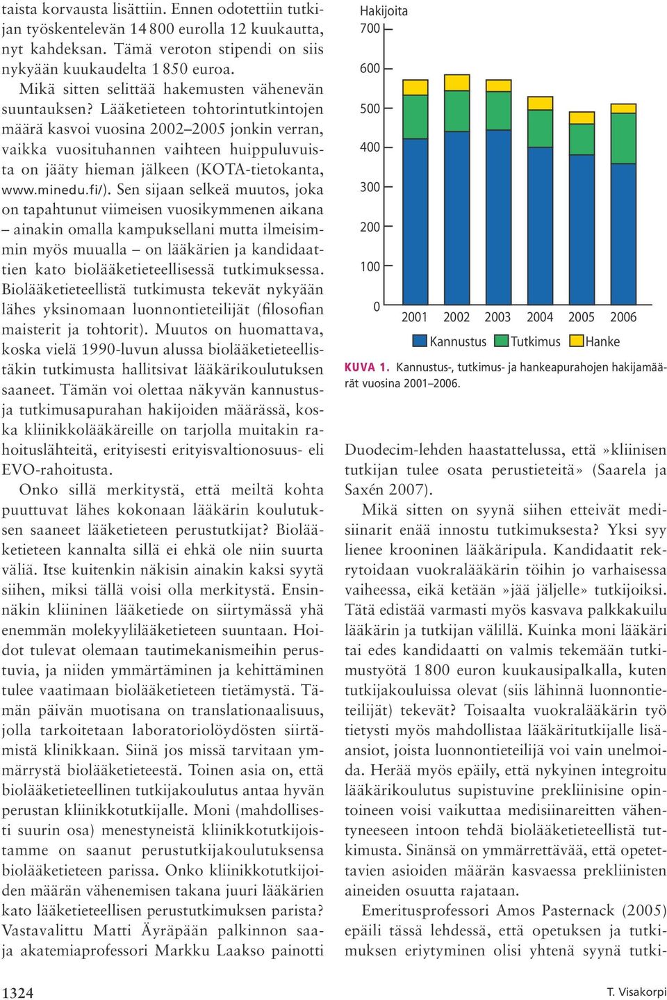 Lääketieteen tohtorintutkintojen määrä kasvoi vuosina 2002 2005 jonkin verran, vaikka vuosituhannen vaihteen huippuluvuista on jääty hieman jälkeen (KOTA tietokanta, www.minedu.fi/).