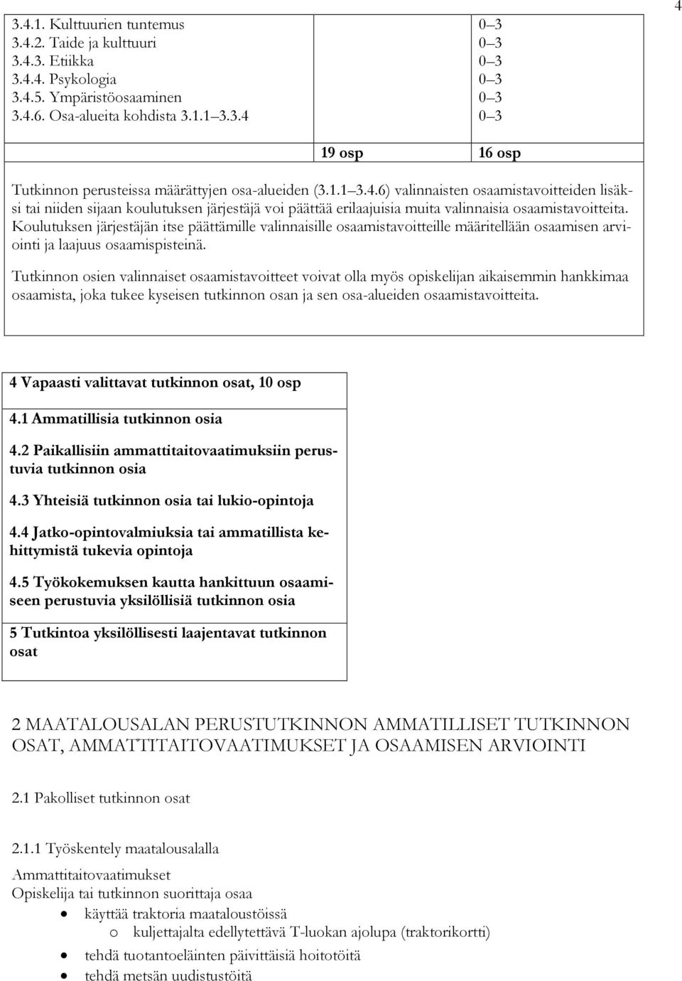 Koulutuksen järjestäjän itse päättämille valinnaisille osaamistavoitteille määritellään osaamisen arviointi ja laajuus osaamispisteinä.