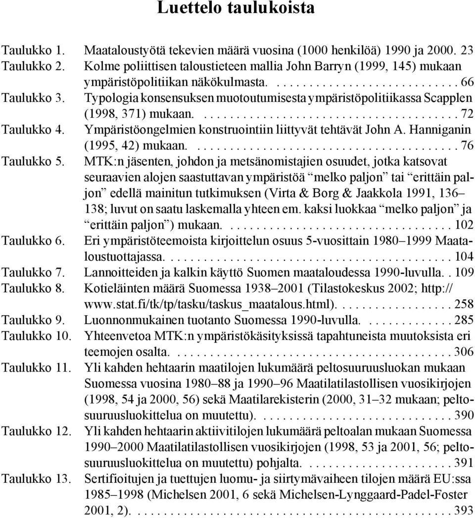 Typologia konsensuksen muotoutumisesta ympäristöpolitiikassa Scapplen (1998, 371) mukaan........................................ 72 Taulukko 4.