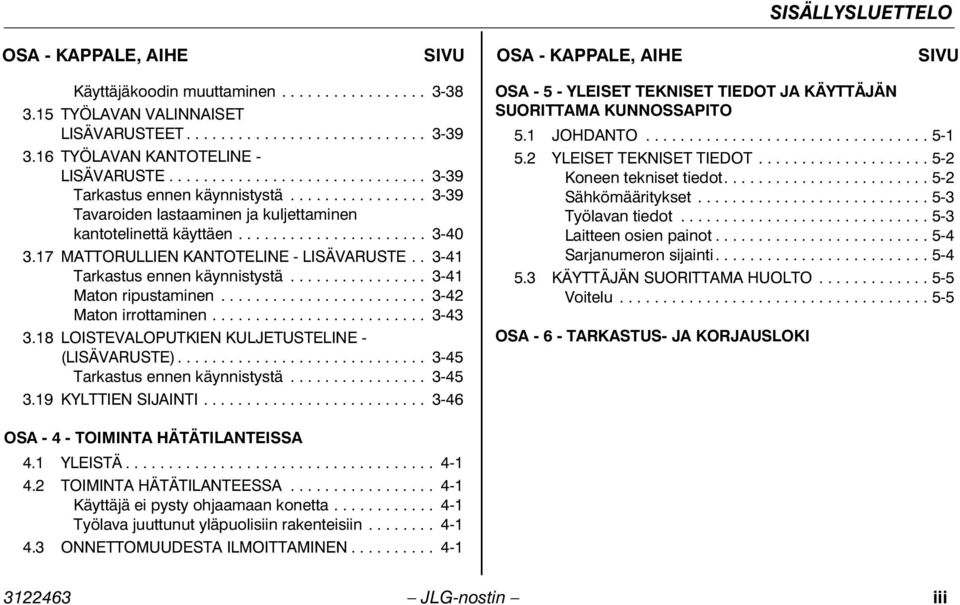 17 MATTORULLIEN KANTOTELINE - LISÄVARUSTE.. 3-41 Tarkastus ennen käynnistystä................ 3-41 Maton ripustaminen........................ 3-42 Maton irrottaminen......................... 3-43 3.