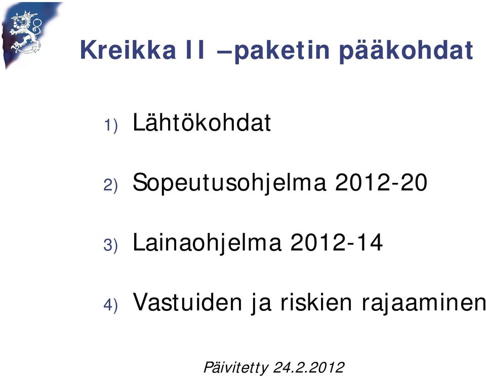 2012-20 3) Lainaohjelma 2012-14 4)