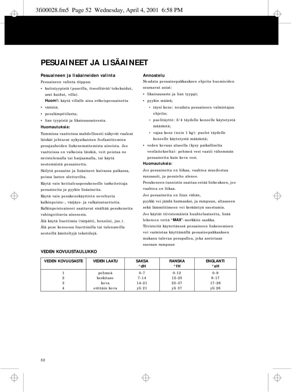 villa). Huom!: käytä villalle aina erikoispesuainetta väristä; pesulämpötilasta; lian tyypistä ja likaisuusasteesta.