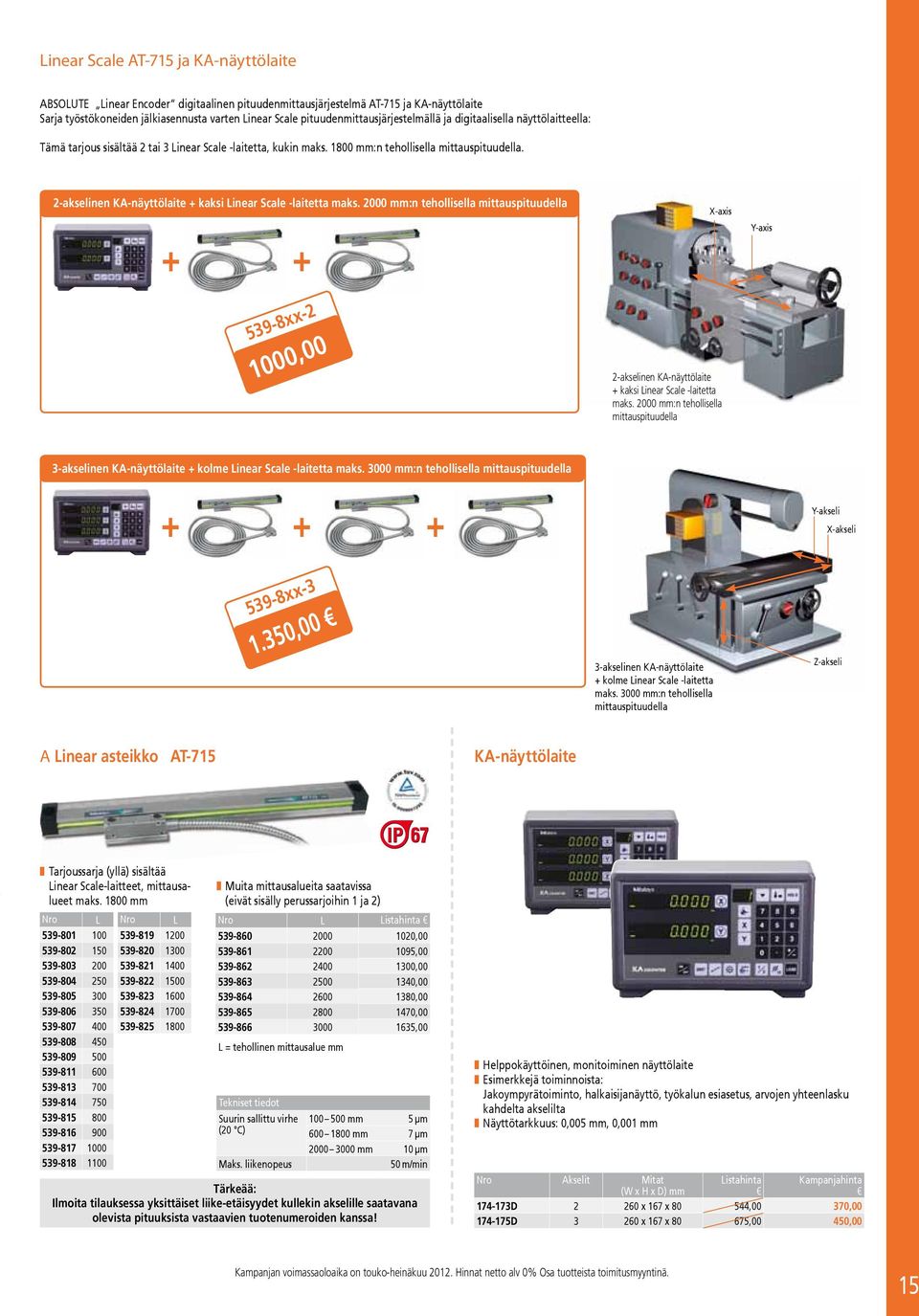 2-akselinen KA-näyttölaite + kaksi Linear Scale -laitetta maks. 2000 n tehollisella mittauspituudella + + 539-8xx-2 1000,00 00.