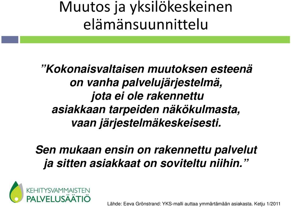 Sen mukaan ensin on rakennettu palvelut ja sitten asiakkaat on soviteltu