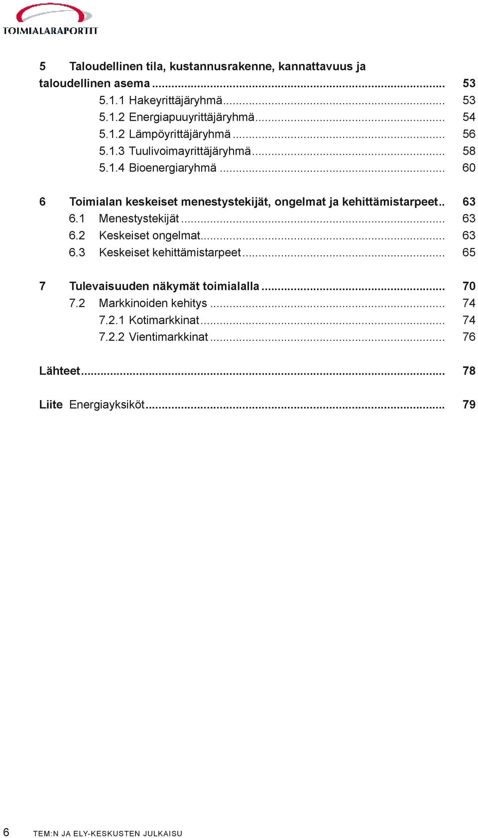 1 Menestystekijät... 63 6.2 Keskeiset ongelmat... 63 6.3 Keskeiset kehittämistarpeet... 65 7 Tulevaisuuden näkymät toimialalla... 70 7.