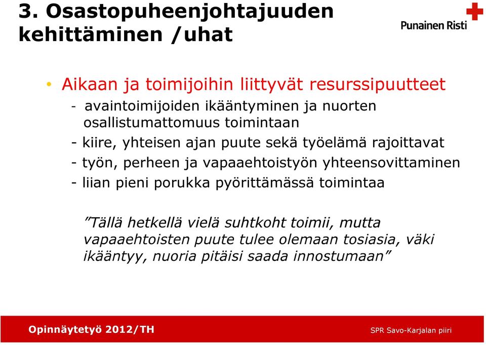 työn, perheen ja vapaaehtoistyön yhteensovittaminen - liian pieni porukka pyörittämässä toimintaa Tällä hetkellä