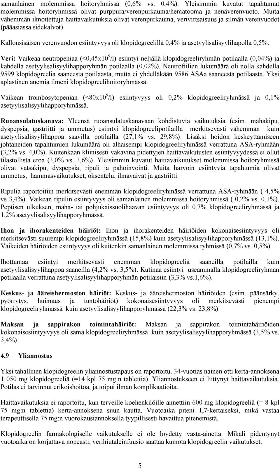 Kallonsisäisen verenvuodon esiintyvyys oli klopidogreelillä 0,4% ja asetyylisalisyylihapolla 0,5%.