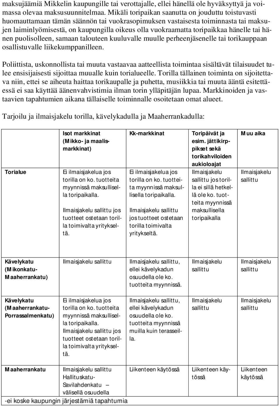 toripaikkaa hänelle tai hänen puolisolleen, samaan talouteen kuuluvalle muulle perheenjäsenelle tai torikauppaan osallistuvalle liikekumppanilleen.