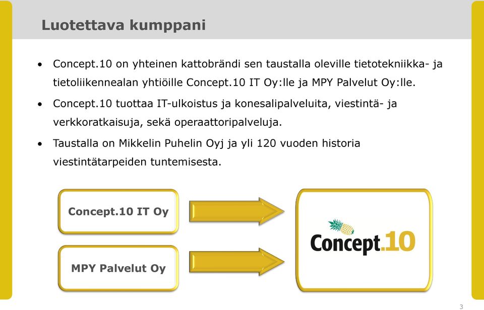 Concept.10 IT Oy:lle ja MPY Palvelut Oy:lle. Concept.