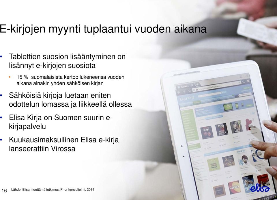 kirjoja luetaan eniten odottelun lomassa ja liikkeellä ollessa Elisa Kirja on Suomen suurin e-