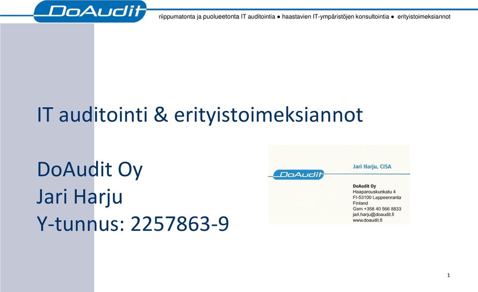 erityistoimeksiannot IT auditointi &