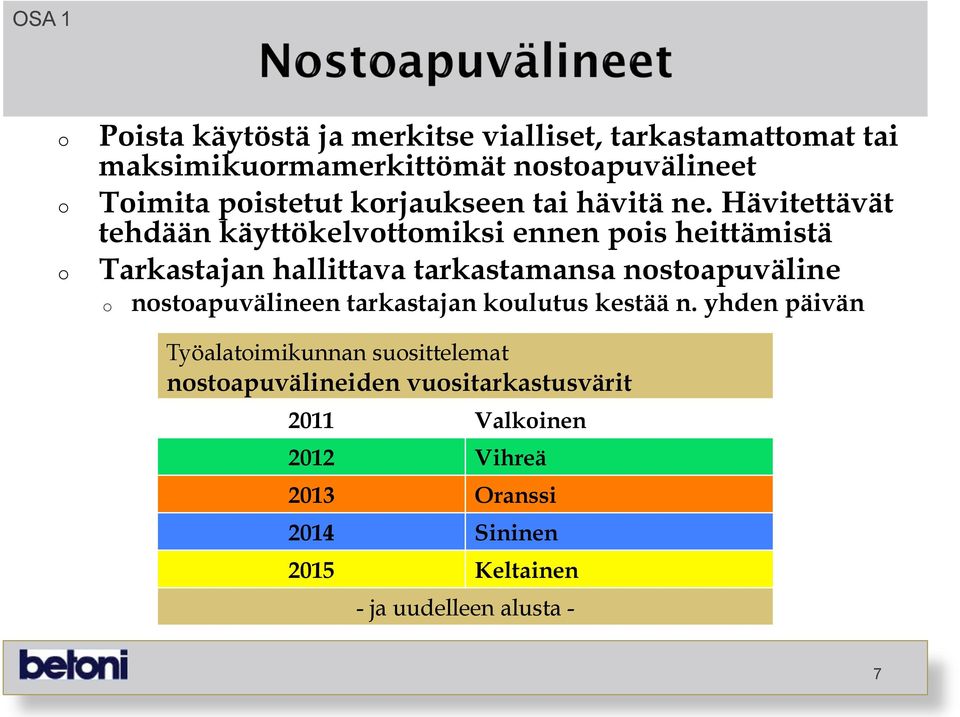 Hävitettävät tehdään käyttökelvttmiksi ennen pis heittämistä Tarkastajan hallittava tarkastamansa nstapuväline