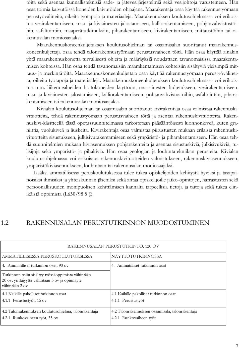 Maarakennuksen koulutusohjelmassa voi erikoistua vesirakentamiseen, maa- ja kiviainesten jalostamiseen, kalliorakentamiseen, pohjanvahvistustöihin, asfaltointiin, maaperätutkimuksiin,