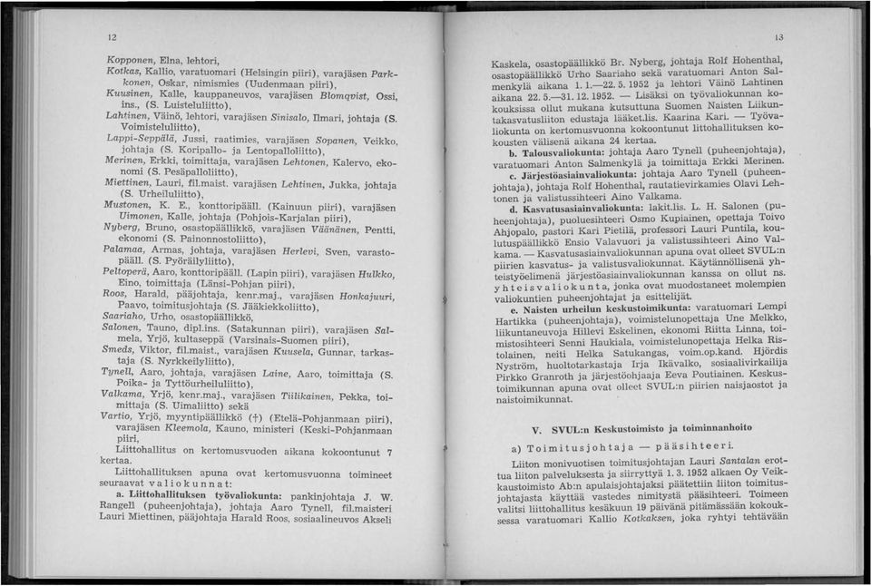 Koripallo- ja Lentopalloliitto ), Merinen, Erkki, toimittaja, varajäsen Lehtonen, Kalervo, ekonomi (S. Pesäpalloliitto), Miettinen, Lauri, fil.maist. varajäsen Lehtinen, Jukka, johtaja (S.