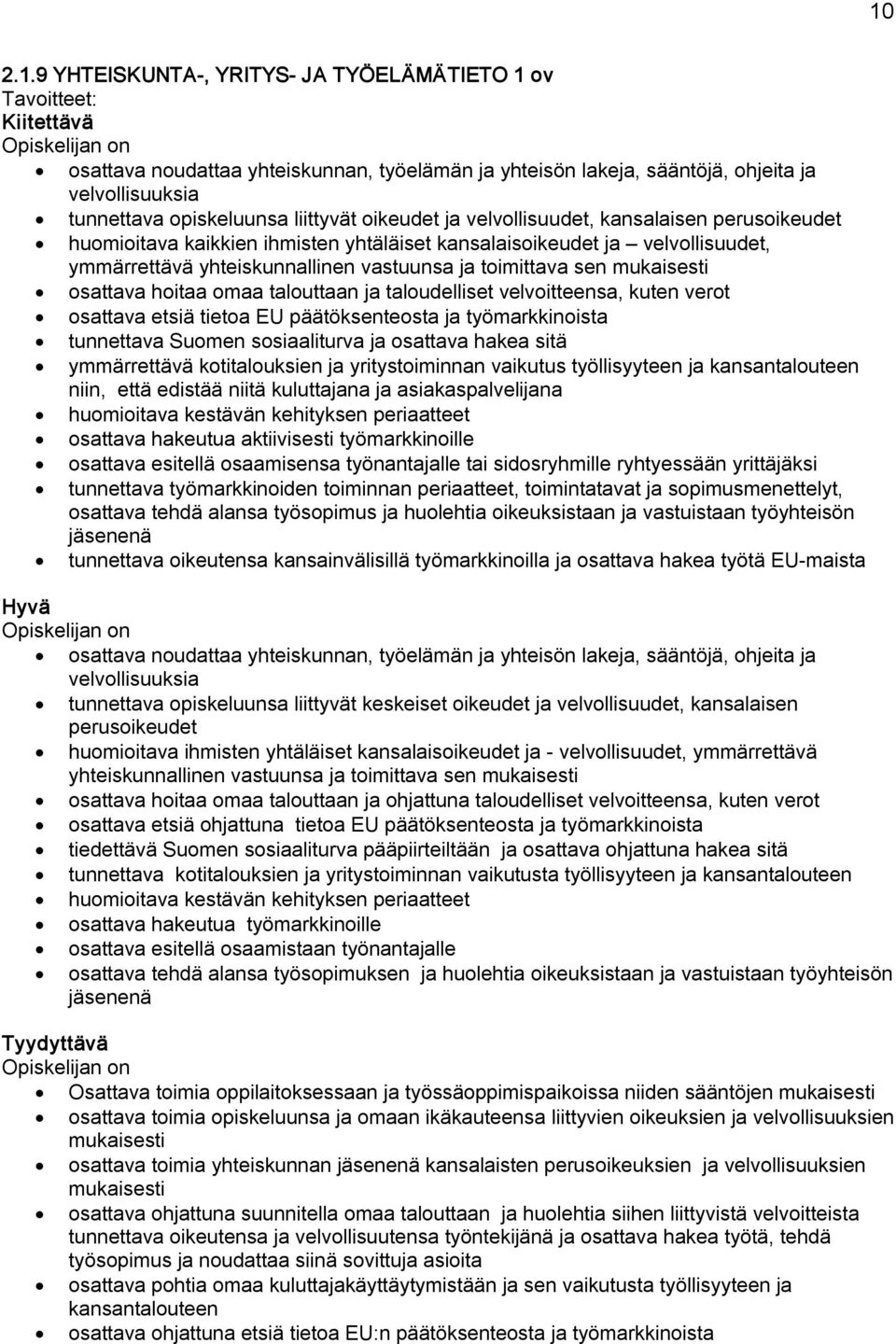 hoitaa omaa talouttaan ja taloudelliset velvoitteensa, kuten verot osattava etsiä tietoa EU päätöksenteosta ja työmarkkinoista tunnettava Suomen sosiaaliturva ja osattava hakea sitä ymmärrettävä