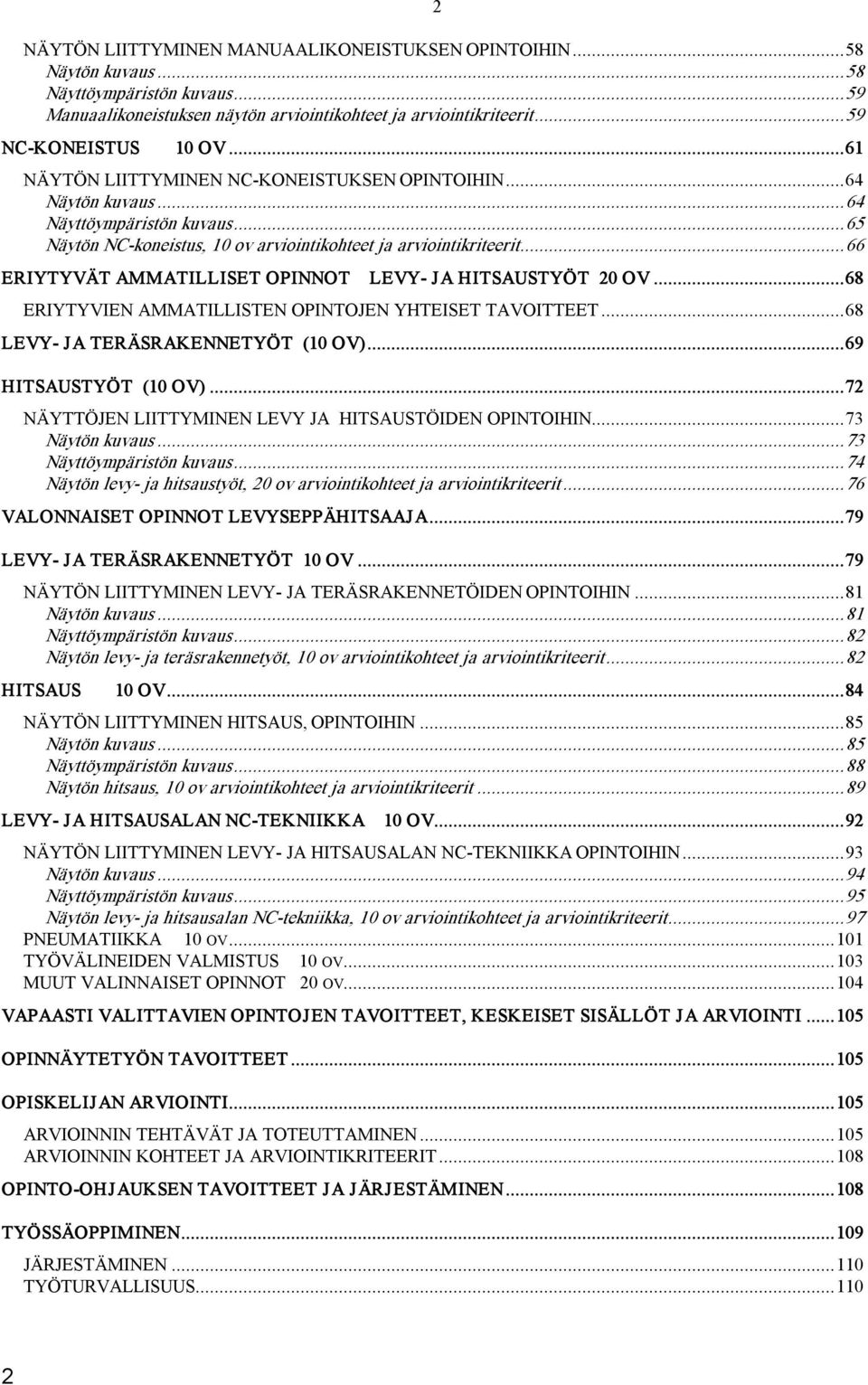 ..66 ERIYTYVÄT AMMATILLISET OPINNOT LEVY JA HITSAUSTYÖT 20 OV...68 ERIYTYVIEN AMMATILLISTEN OPINTOJEN YHTEISET TAVOITTEET...68 LEVY JA TERÄSRAKENNETYÖT (10 OV)...69 HITSAUSTYÖT (10 OV).