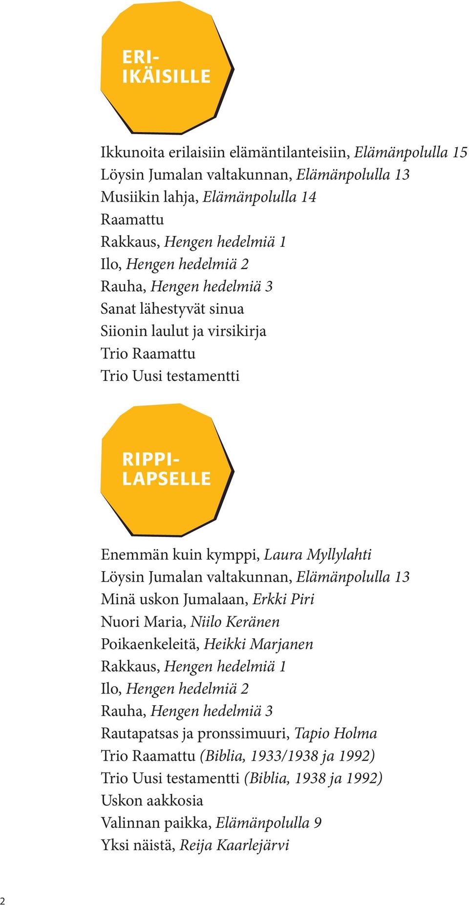 Löysin Jumalan valtakunnan, Elämänpolulla 13 Nuori Maria, Niilo Keränen Poikaenkeleitä, Heikki Marjanen Rautapatsas ja pronssimuuri, Tapio Holma Trio