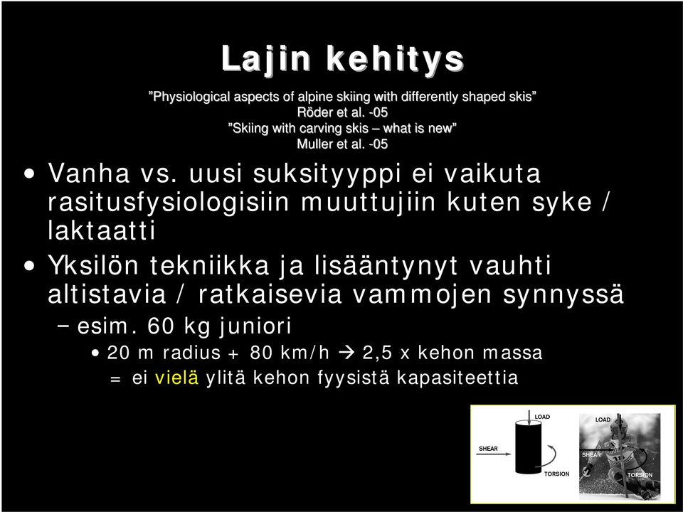 uusi suksityyppi ei vaikuta rasitusfysiologisiin muuttujiin kuten syke / laktaatti Yksilön tekniikka ja