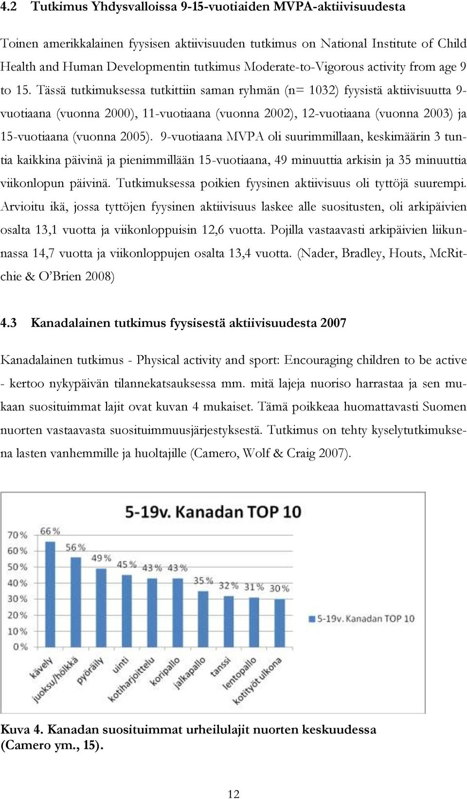 Tässä tutkimuksessa tutkittiin saman ryhmän (n= 1032) fyysistä aktiivisuutta 9- vuotiaana (vuonna 2000), 11-vuotiaana (vuonna 2002), 12-vuotiaana (vuonna 2003) ja 15-vuotiaana (vuonna 2005).