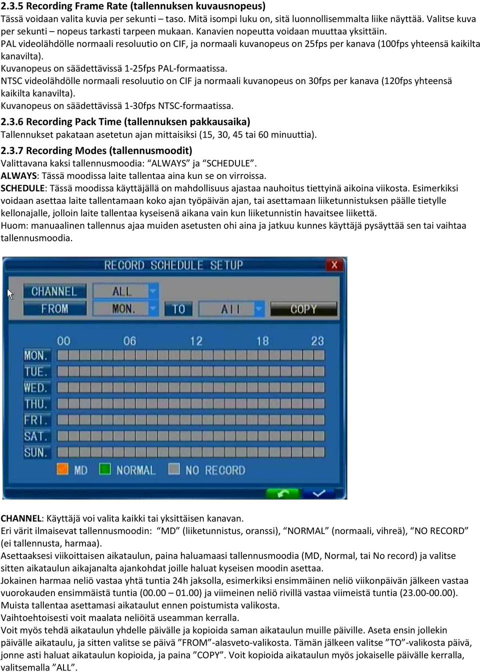 PAL videolähdölle normaali resoluutio on CIF, ja normaali kuvanopeus on 25fps per kanava (100fps yhteensä kaikilta kanavilta). Kuvanopeus on säädettävissä 1-25fps PAL-formaatissa.