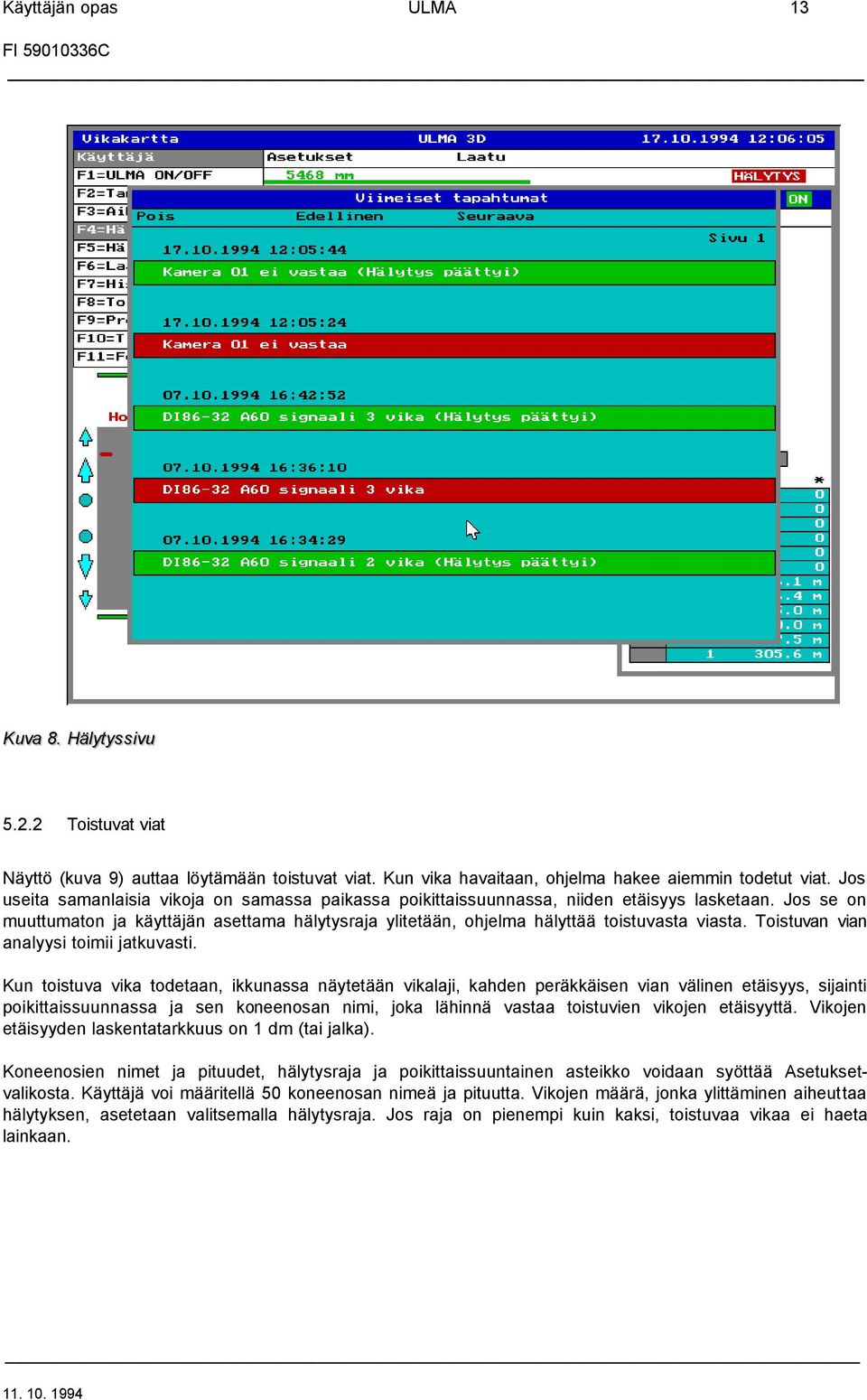 Jos se on muuttumaton ja käyttäjän asettama hälytysraja ylitetään, ohjelma hälyttää toistuvasta viasta. Toistuvan vian analyysi toimii jatkuvasti.